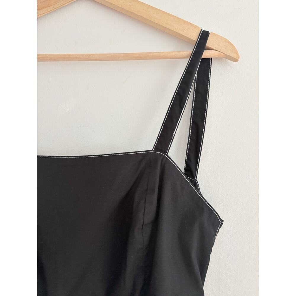 Zara Black Cotton Poplin Midi Dress Cut Out Tie Back Pockets Strappy Sundress S - Picture 6 of 14